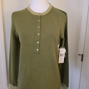 Jones New York Sport Olive Green 2 Tone Button Sweater Sz. (Med.)